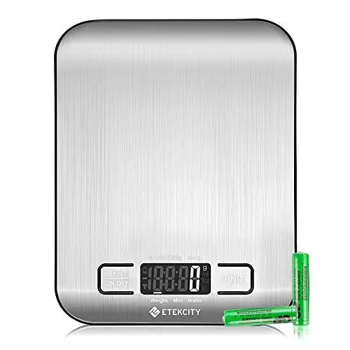 Produktbild: ETEKCITY Küchenwaage, digital 5KG mit großem LCD-Display,Digitalwaage, Briefwaage mit Großer Edelstahl Wiegefläche, Flüssigkeitsmessung, hohe Präzision auf bis zu 1g, Tara-Funktion, Silber