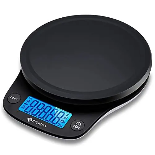 Produktbild: Etekcity Digitale Küchenwaage, Professionelle Präzision auf bis zu 0,1g x 5Kg, Feinwaage mit Tare-Funktion, Briefwaage mit LCD-Display, Digitalwaage zum Lebensmittel Schmuck, Schwarz