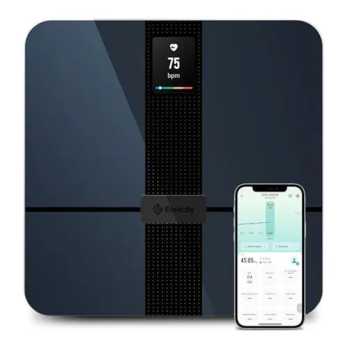 Produktbild: Etekcity Körperfettwaage mit Großem Display, Waage mit Körperfett und Muskelmasse, präzise Personenwaage mit Herzfrequenz, unbegrenzte Benutzerprofile in der App, Wifi&Bluetooth, USB-Aufladung