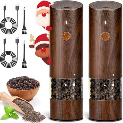 Produktbild: ETELIAR Salz und Pfeffermühlen Elektrische 2er Set, Einstellbarer Grobheit Gewürzmühle, Automatisches Mahlen, LED-Licht mit Reinigungsbürste für BBQ Restaurant Küche
