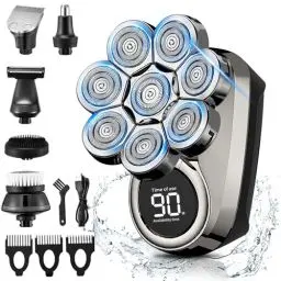 Produktbild: ETENTOUS Glatzen Rasierer Herren 6 in 1 Glatzen Rasierer 8 Rotierende Kopfrasierer Glatze, Wasserdichtes Nass und Trocken Rasierer,Glatzenrasierer mit LCD und Pflege Kit