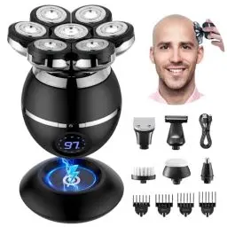 Produktbild: ETENTOUS Glatzen Rasierer Herren Elektrisch, 7D Elektrorasierer Herren -6 in 1 Kopfrasierer für Männer mit Glatze IPX7 Wasserdicht Bart Nasenhaar Trimmer Pflege Kit -Nass&Trocken-Kopfrasierer Glatze.