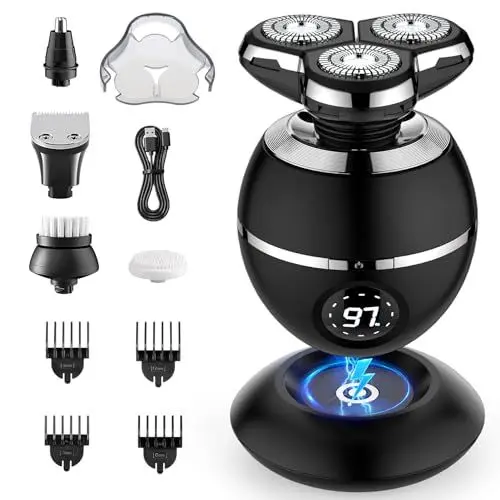 Produktbild: ETENTOUS Rasierer Herren Elektrisch, 5 in 1 Elektrorasierer Herren 3D Rasur Barttrimmer -Kabellos wiederaufladbar Barttrimmer Herren- Nass- und Trocken IPX7 Elektrorasierer mit LED und 8 Pflegesets.