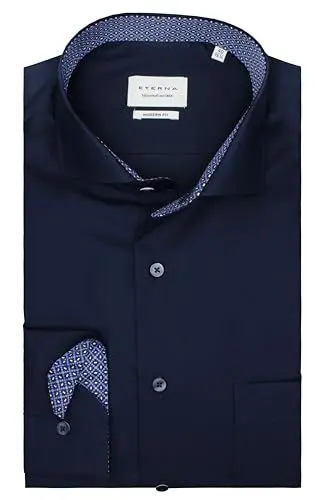 Produktbild: ETERNA Herren Langarm Hemd Dunkelblau Modern Fit | 100% Baumwolle Patch Kent-Kragen Gr. 42