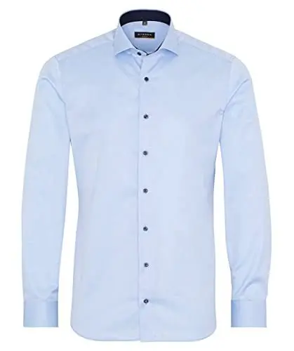 Produktbild: ETERNA Slim Fit Cover Hemd Langarm Haifischkragen Blickdicht Struktur Mittelblau Größe 42