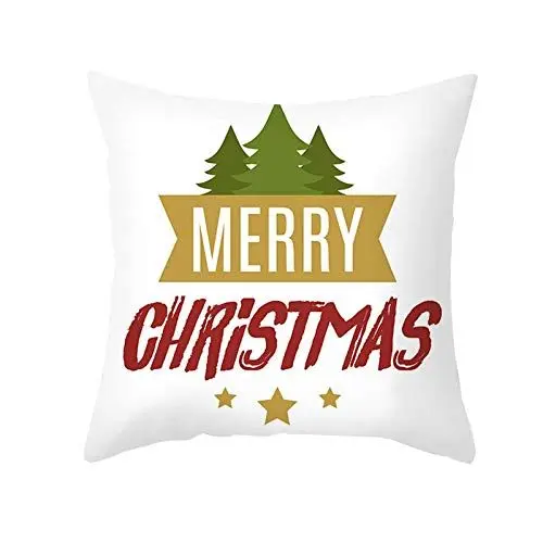 Produktbild: Ethereval Leinen Kissenbezüge Couch Kissenbezug Dekokissen Frohe Weihnachten 3 Weihnachtsbäume Rot-Grün-Gold Kissenbezüge Ostern Kissenhülle Dekokissen 45x45cm