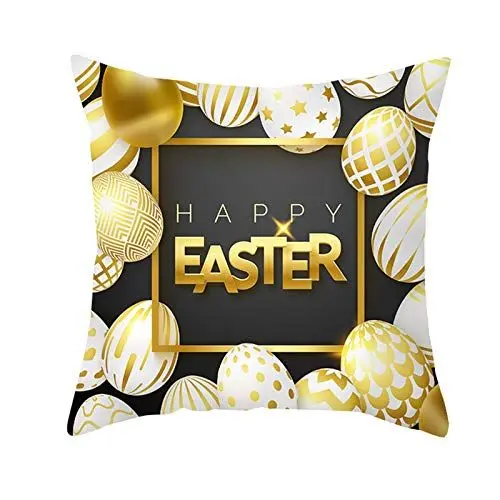 Produktbild: Ethereval Leinen Kissenbezüge Für Draussen Kissenbezug Dekokissen Buchstabe Frohe Ostern Eier Gold Schwarz Weiß Kissenbezüge Uni Kissenhülle Asiatisch 45x45cm