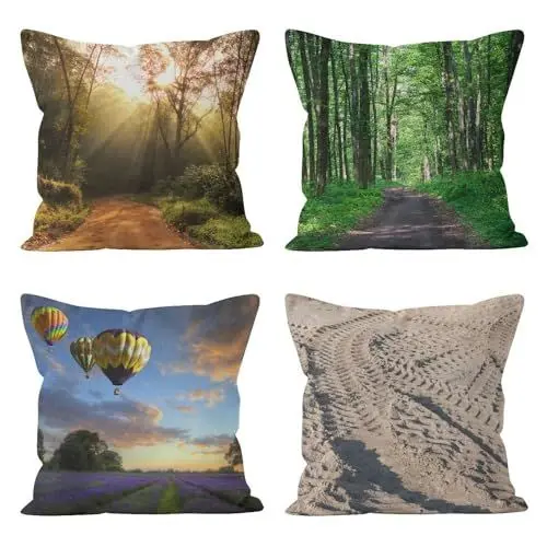 Produktbild: Ethereval Leinen Kissenbezüge Ostern Kissenbezug Dekokissen 4Pcs, Natürliche Landschaft Kissenbezüge Natur Kissenhülle Asiatisch Premiumtouch-Kissenbezüge 40x40cm