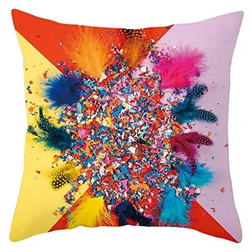 Produktbild: Ethereval Leinen Kissenbezüge Ostern Kissenbezug Japan Blumen-Feder-Muster Bunt Kissenbezüge Baumwolle Kissenhülle Dekokissen Premiumtouch-Kissenbezüge 40x40cm