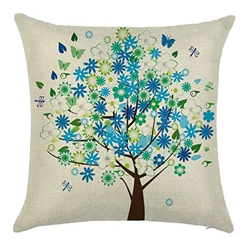 Produktbild: Ethereval Leinen Kissenbezüge Sofa Set Kissen Blumenbaum Blau Outdoor Kissenbezüge Wetterfest Kissenhülle Nackenrolle Premiumtouch-Kissenbezüge 40x40cm