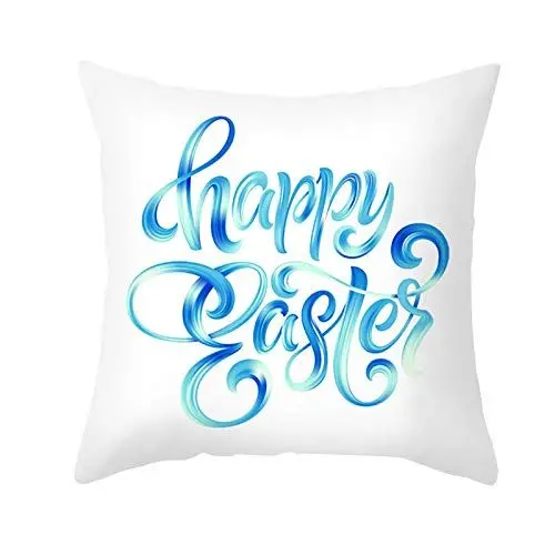 Produktbild: Ethereval Leinen Kissenbezüge XXL Kissenhülle Dekokissen Brief Frohe Ostern Blau Weiss Zierkissenbezüge Für Sofa Kissenhülle Fransen Premiumtouch-Kissenbezüge 45x45cm