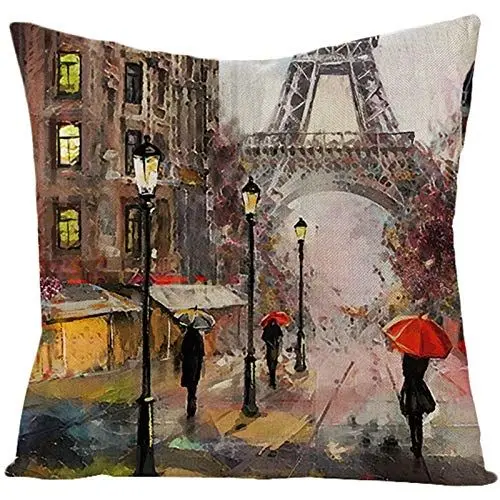 Produktbild: Ethereval Leinen Outdoor Kissenbezüge Wetterfest Kissenbezug Quadratisch Eiffelturm-Gebäude Und Leute Braun Kissenbezüge Klein Set Kissen Premiumtouch-Kissenbezüge 40x40cm