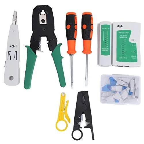 Produktbild: Ethernet-Kabeltester, Netzwerk-Tool-Set, Abisolierzange und Crimp-Werkzeug, Netzwerkkabel-Reparatur, Wartungs-Tool-Set, Verdrahtungstester, Tragbares Ethernet-Kabel-Crimper-Set,