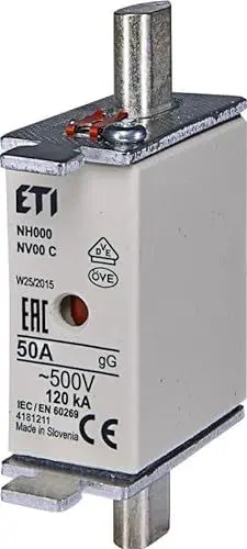 Produktbild: ETI NH Sicherungseinsatz NH000 gG 500V Frontanzeige Kombimelder - 3 Stück (NH000-50A)