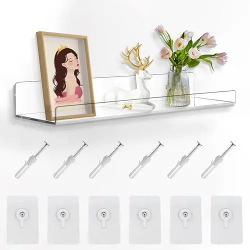 Produktbild: Etievort 2 StüCk Wandregal, Wandregal Ohne Bohren,Acryl Regal, Acryl Regal Ohne Bohren, FüR BüCher, Deko, Pflanzen,Spielzeug-Regal Schwebend FüR Bad,KüChe, BüRo, Schlaf (Transparente Farbe)