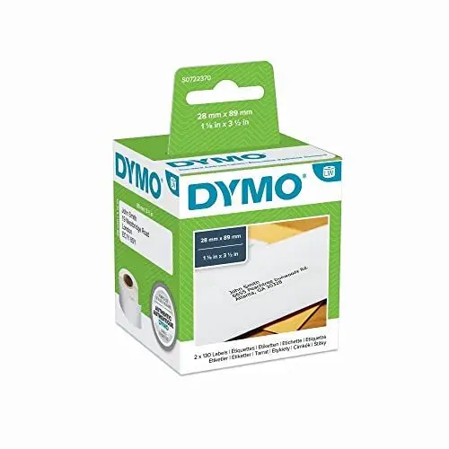 Produktbild: Etiketten DYMO LABEL WRITER Papier für Leitungen, 130 x 2 Rollen, 89 x 28 mm, Weiß
