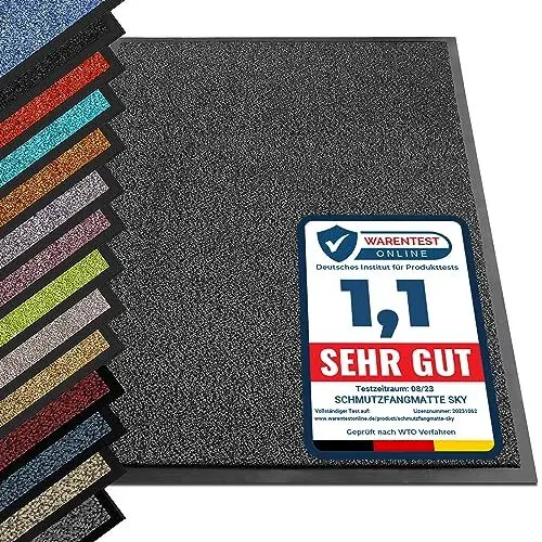 Produktbild: etm® Schmutzfangmatte - Note 1,6: Sieger Preis-Leistung - Fußmatte in vielen Größen - Türmatte Fußabstreifer für Haustür innen und außen (Anthrazit-Schwarz, 90x150 cm)