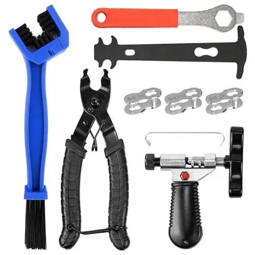 Produktbild: ETROBOT Kettennieter Fahrrad, Fahrradkette Werkzeug Kettenschloss Zange, Ketten Prüfer, Kettenentferner -Fahrradkette Reparatur Set -3 Paar Fahrradketten Nieten Kettenzange für 6-10 Fach Fahrradkette.