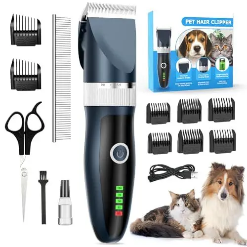 Produktbild: ETROBOT Leise Hundeschermaschine Set, Profi Schermaschine Hund Katze,langhaar katzenrasierer für langhaarkatzen,IPX7 Wasserdichtes Elektrische Hundetrimmer für Dickes, Langes und Lockiges Tierhaare