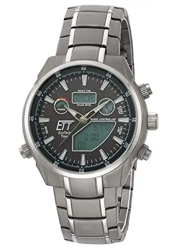 Produktbild: ETT Eco Tech Time Funk Solar Weltzeit Herren Uhr Chronograph mit Titan Armband EGT-11339-60M