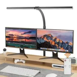 Produktbild: EUARY 1300LM Doppelkopf Schreibtischlampe LED Dimmbar Fernbedienung, 24W 80CM Klemmbare Monitor Lampe Tischlampe Tageslichtlampe