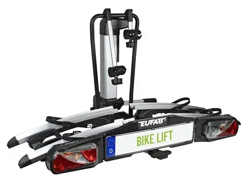 Produktbild: EUFAB 11535 Fahrradträger BIKE LIFT, E-Bike geeignet, komplett vormontiert, elektrische Absenkung, Diebstahlschutz, für 2 Fahrräder, für Anhängerkupplung, 135x74x74cm