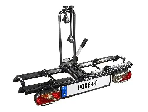 Produktbild: EUFAB 12010LAS Fahrradträger POKER-F, E-Bike geeignet, komplett vormontiert, Diebstahlschutz, für 2 Fahrräder, für Anhängerkupplung, Schwarz, 142 x 70 x 58 cm