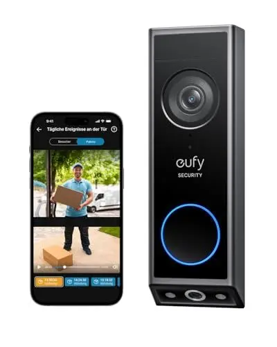 Produktbild: eufy Security Video türklingel E340, Dual türklingel mit Kamera mit Paketerkennung, 2K Full HD Farb-Nachtsicht, Kabel- oder Akkubetrieben, kompatibel mit HomeBase S380, Gebührenfreie Nutzung