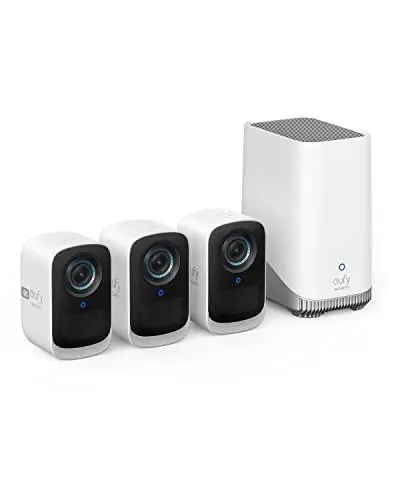 Produktbild: eufy Security eufyCam S300 3C, Überwachungskamera aussen, 4K kabellose mit Gesichtserkennung und K.I, Farbige Nachtsicht, Erweiterbarer Speicher auf 16TB, Set 3+1