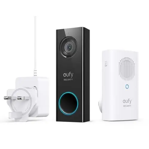 Produktbild: eufy Security kabelgebundene Video Türklingel mit Türglocke, 2K Auflösung, Türklingel mit Kamera, Verschlüsselte Speicherung, Gebührenfreie Nutzung, WLAN, benötigt vorhandene Türklingel-Schaltung