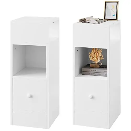 Produktbild: EUGAD Nachttische, 2er Set, schmal, Beistelltisch mit 2 offenen Ablagen und 1 Schublade, 25x66x30 cm, Nachtschrank im Schlafzimmer, Nachtkästchen aus Holzwerkstoff, weiß, 0179ZZ-2
