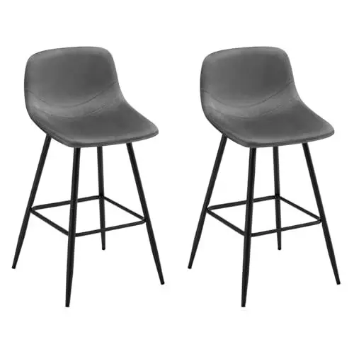 Produktbild: EUGAD Barhocker 2er Set, Barstuhl mit Rückenlehne Fußstütze, Samt Stuhl mit Metallrahmen, Küchenstuhl Tresenhocker, ergonomischer Hocker, für Esszimmer Küche Bar, Dunkelgrau, 1088BY-2