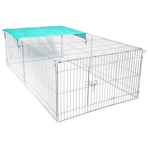Produktbild: EUGAD Freigehege für Kaninchen mit Sonnenschutz – 180x60x120 cm – Robustes Außengehege für Garten & Park – Sicherer Auslauf für Hasen, Meerschweinchen & Kleintiere