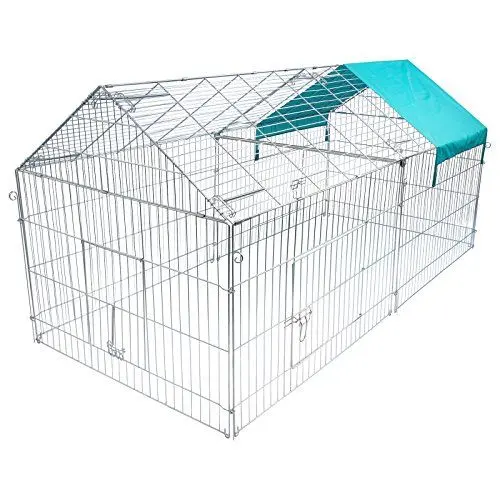 Produktbild: EUGAD Freilaufgehege Kaninchen, Freigehege Hasen, Kleintiergehege Kleintierkäfig mit Dach & Sonnenschutz, Hasenkäfig XXL, Außengehege, Welpenauslauf, Tür mit Schloss, Drahtabstand 4 cm, 220×103×103 cm