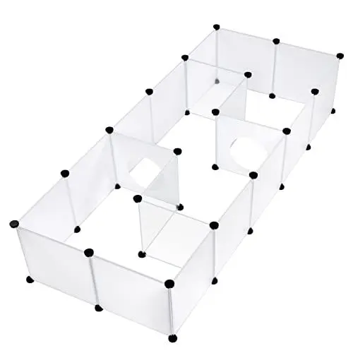 Produktbild: EUGAD Freilaufgehege Kaninchen, Freigehege Meerschweinchen, Welpenauslauf, Kleintiergehege für drinnen, Gehege für Chinchilla Hamster, mit Hammer, Weiß + Transparent, 175x75x35cm 0047WL