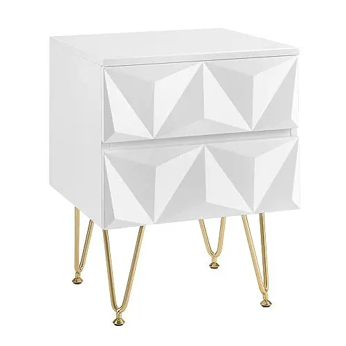 Produktbild: EUGAD Nachttisch mit 2 Schubladen mit 3D-Effekt gestaltet, Beistelltisch Nachtschrank Nachtkommode, 40x53x40 cm, für Boxspringbett Schlafzimmer Wohnzimmer, dekorativ, Weiß + Gold, 0001CTG