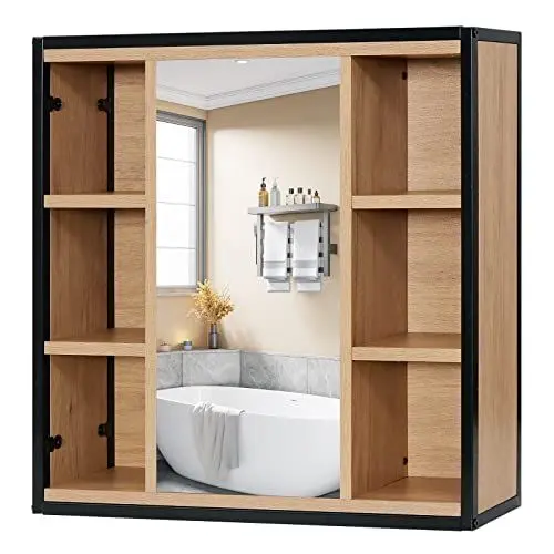 Produktbild: EUGAD Spiegelschrank Bad, Badezimmerschrank mit Spiegel, Schrank mit Badezimmerspiegel, Hängeschrank Badezimmer, mit verstellbaren Ablagen, aus Metall Holzwerkstoff, 60 x 58 x 16 cm
