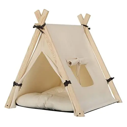 Produktbild: EUGAD Tipi Hundezelt kleine Hunde 60x70x60cm M, Katzenzelt große Katze, Hundehöhle kleine Hunde, Katzenhöhle große Katzen, Katzenhaus Indoor, Hundehaus für drinnen, Hunde Tipi Katzentipi, Weiß 0023GD