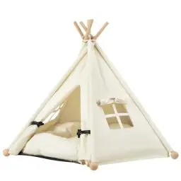 Produktbild: EUGAD Tipi Zelt für Haustiere, 45x63x45 cm, Hundezelt Katzenzelt abnehmbar waschbar, Katzenhöhle Hundehöhle, Hundehütte Indoor, Hundehaus Katzenhaus mit Kissen, weiß, 0043GD