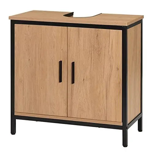 Produktbild: EUGAD Waschbeckenunterschrank 60x60x30 cm, Badezimmerschrank mit höhenverstellbarer Trennwand, Kleiner Schrank im Badezimmer, Badschrank aus Holzwerkstoff Metall, Schwarz