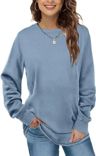 Produktbild: EUHOM Damen Sweatshirt Pullover Basic Langarmshirt Oversize Rundhals Langarm Pulli Herbst Winter Casual Oberteile Tops für Leggings (Blau-1, XL)