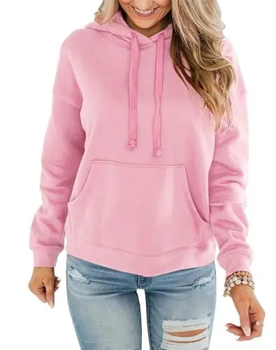 Produktbild: EUHOM Hoodie Damen Kapuzenpullover Pullover Herbst Winter Casual Sweatshirt Langarm Baumwolle Hoody Oberteile mit Kapuze (Rosa, S)