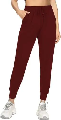 Produktbild: EUHOM Jogginghose Damen Sporthose Lang Yogahose High Waist Trainingshose Freizeithose Leichte Sweathose Damenhose mit Gummizug für Sport Yoga Fitness(Weinrot, L-1)