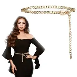 Produktbild: EUIOOVM Taillenkette Gürtel Damen, Verstellbar Schnalle Hüftgurt, Vintage Langer Kettengürtel, Mode Body Link Gürtel, Piratenkostüm Rockgürtel Körperkette für Kleid Jeans Gold