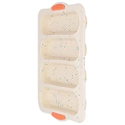 Produktbild: Eujgoov Baguetteform, Isolierte Baguetteform, Silikon-Baguetteformgriff, Gute Flexibilität, Brotbackform, 4 Rillen, Silikon für die Küche, Hellgrau (Beige Farbstreifen)
