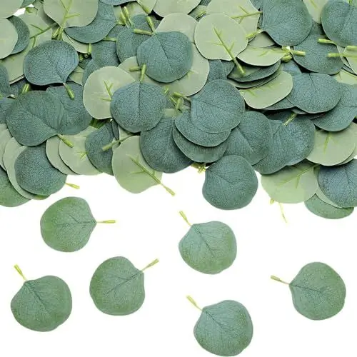 Produktbild: Eukalyptus Blätter Konfetti 200 Stück Simulierte Geldblatt-Eukalyptusblätter Künstliche Runde Seidenblätter Gefälschtes Grünes DIY Dekorative Eukalyptus Blätter für Girlande Party Hochzeit Decor