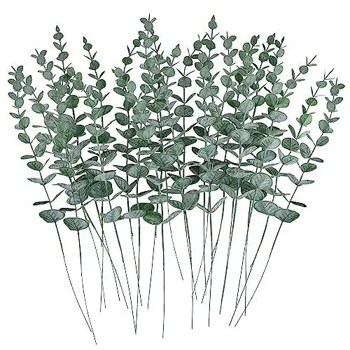 Produktbild: Eukalyptus Künstlich Pflanze 24 Stück Eucalyptus Künstliche Zweige Blätter Grün Deko Kunstpflanzen für Tischdeko Hochzeit Balkon Dusche