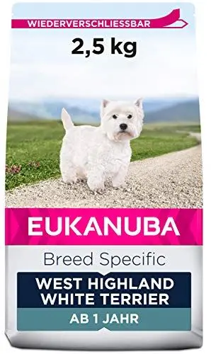 Produktbild: Eukanuba Breed Specific West Highland Terrier Trockenfutter - optimal auf die Rasse abgestimmtes Premium Hundefutter mit Huhn, 2.5 kg