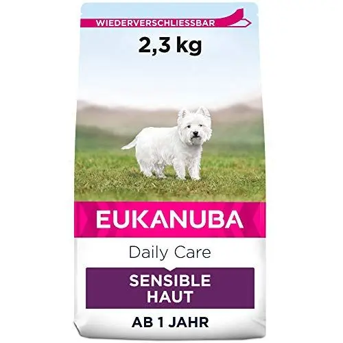 Produktbild: Eukanuba Daily Care Sensitive Skin Hundefutter - Trockenfutter für Hunde mit sensibler Haut, Hyoallergenes Futter mit Fisch, 2,3kg