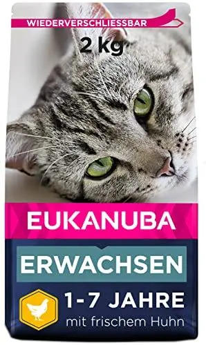 Produktbild: Eukanuba Katzenfutter trocken Huhn - Premium Trockenfutter mit hohem Fleischanteil für erwachsene Katzen ab 1 Jahr, 2 kg